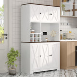 Garvee 71 Inch Tall White Kitchen Pantry Cabinet With Wine Rack, Freestanding Coffee Bar Station For Dining Room, Living Room, 41.7" W x 15.75" D x 70.9" H, Modern Farmhouse Style