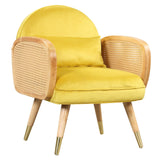 Garvee Foam Upholstered Back Rest Seat Armrest Accent Rattan Chair with Metal Legs Mid Century Armchair for Restaurants Living Kitchen Dining Room Office Yellow One Size - Yellow