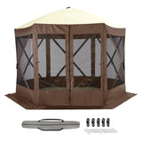 Garvee 12x12ft Camping Gazebo, Portable Pop Up Canopy Outdoor Screen Tent 6 Sided with Mesh Windows and Carry Bag for Camping, Picnic, Backyard Party Outside Activities, Brown - Coffee