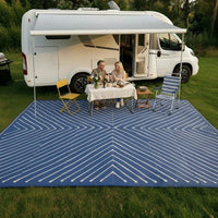 Garvee 8' x 10' Waterproof Reversible Outdoor Rug, Geometric Plastic Straw Patio Mat for RV, Deck, Backyard, Camping & Picnic, Navy Blue