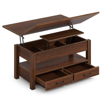 Garvee Coffee Table Lift Top, Multi-Function Convertible Coffee Table with Drawers and Hidden Compartment, Converts to Dining Table for Living Room, Home Office, Brown