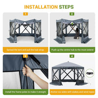 Garvee Pop Up Gazebo,10 X 10 Ft Portable Outdoor Camping Pop Up Canopy Screen Tent with Mosquito Netting Gazebo,Waterproof 6 Sidewalls,Ground Stakes,Carry Bag for Lawn, Garden, Backyard(Gray)