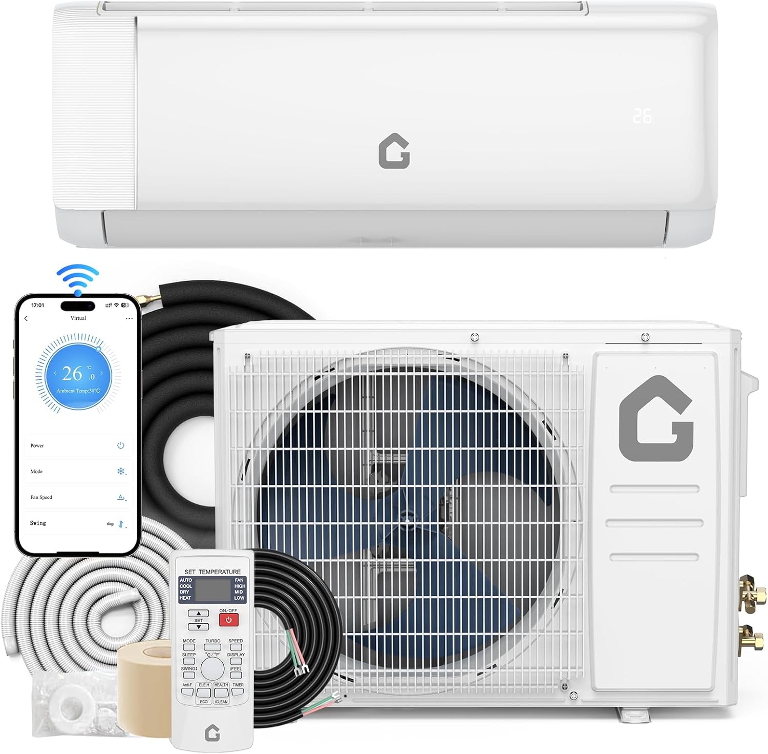 Garvee SEER 19 24000BTU 230V Mini Split Air Conditioner | Energy-Efficient Inverter AC System with WiFi, Remote Control & Easy Installation Kit for Rooms Up to 1500 Sq.Ft