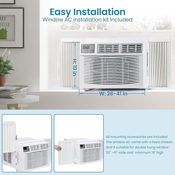 Garvee 10000 BTU Window Air Conditioner , Window ac Air Units U Shaped Cools Up to 450 sq. ft., Open Window Flexibility, 6 Modes, Sleep Mode, Ultra Quiet, Energy Efficient, Window AC for Home