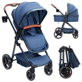 Garvee 2-in-1 Convertible Baby Stroller with Bassinet Mode - Foldable Infant Pushchair, Toddler High Landscape Stroller with Reversible Stroller Seat, Aluminum Structure, 5-Point Harness - Blue - Blue
