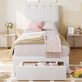 Garvee Twin Bed Frame with Storage Drawer and Headboard, Boucle Upholstered Twin Platform Bed Frame for Girls, Strong Wooden Slats Support, Noise-Free, Easy Assembly - Lambswool|White