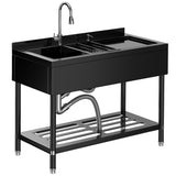 Garvee Stainless Steel Utility Sink Large Freestanding Laundry Sink with Hot/Cold Faucet for Garage Kitchen Bathroom Laundry Room Black - Black
