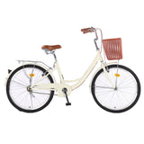 Garvee 26 Inch Beach Cruiser Bike for Women, Womens Bike with Basket 1 Speed, Step Through Bikes, Commuter Bicycle Women Adult with Adjustable Seat Beige - Beige