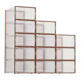 Garvee Large Clear Plastic Storage Boxes 12 Pack Stackable Shoe Organizers with Durable Lids for Closet Under Bed Storage Brown - Brown