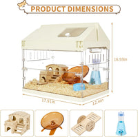 Garvee Acrylic Hamster Cage Starter Kit for Guinea Pigs, Rats, Chinchillas, Hedgehogs, Gerbils, Mice - Chew-Proof Habitat with Platform, Wheel, Water Bottle, Hideout & Bowl - 45.2×31.4×44.1cm