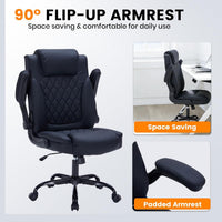 Garvee PU Leather Executive Office Desk Chair, 350lbs Capacity Computer Desk Chair with Padded Flip-Up Arms, Tilt Lock & 360° Swivel Free Wheels, Ergonomic Office Chair for Heavy People, Black