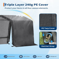 Garvee Outdoor Portable Storage Shed Gray 10'x15' Waterproof PE Tarp Rust-Resistant Steel Frame Roll-Up Doors Ventilated Bike Tool Storage