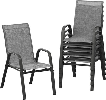 Garvee Stackable Patio Dining Chairs Set of 6, High-Back Textilene Outdoor Chairs with Black-Gray Sprayed Steel Frame, All-Weather Deck Garden Seating, Gray