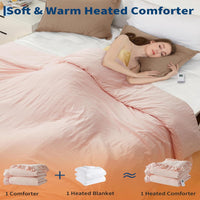 Garvee Heated Comforter Blanket King Size, Ruffle Electric Quilt with Wireless LCD Controller, Fast Heating & Overheat Protection, ETL Certified, Machine Washable, Pink, 104"x90"