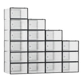 Garvee Stackable Plastic Shoe Organizer with Transparent Doors and Ventilation for Bedroom and Closet Storage, Durable, Easy Assembly - Black