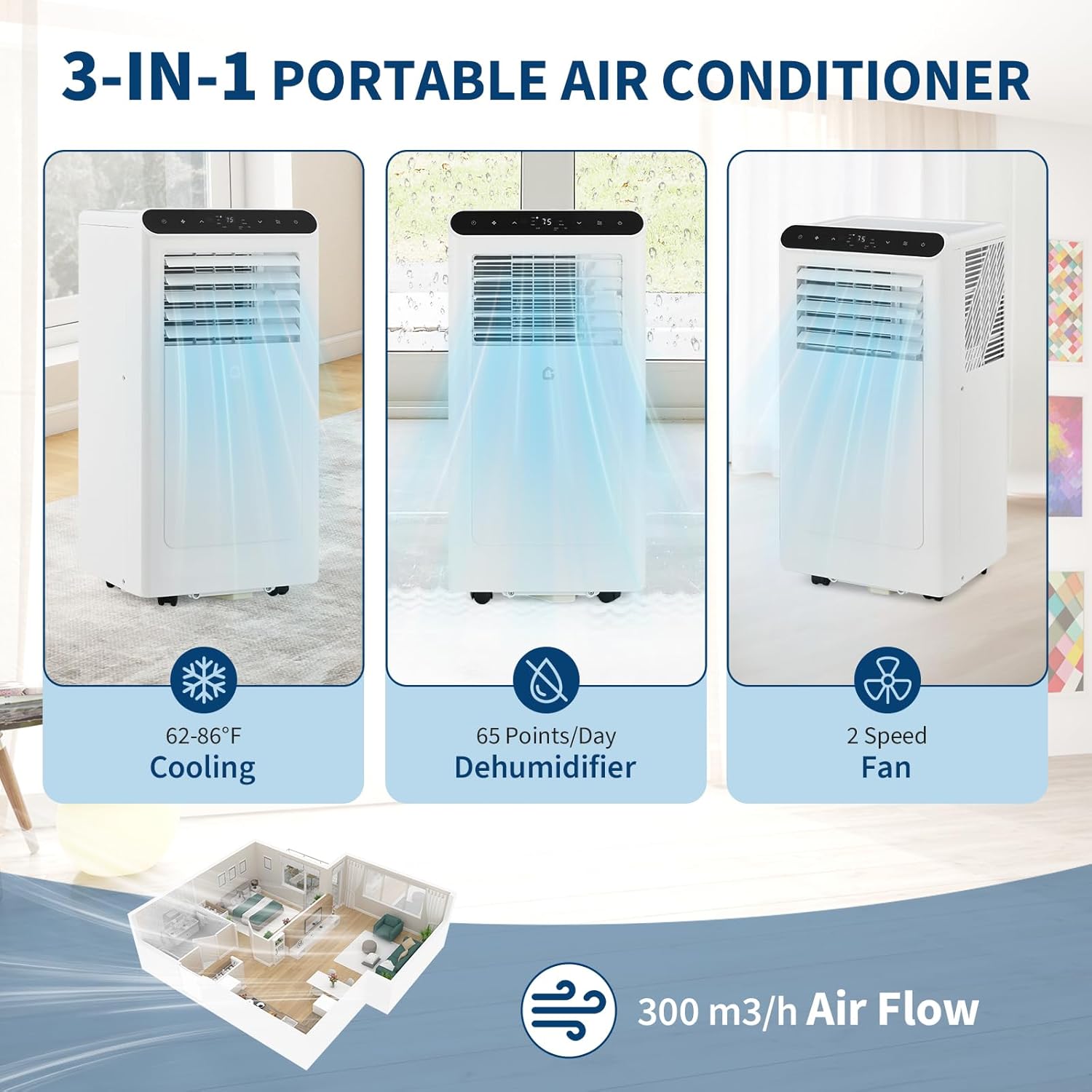 Garvee 8000 BTU Portable Air Conditioners Cool Up to 350 Sq.Ft,3 IN 1 Portable Ac Unit with Remote Control/LED Display/24Hrs Timer/Window Installation Kit & Low Noise for Home/Hotel/Office - Black Top