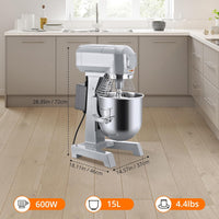 Garvee 15QT Commercial Food Mixer, Professional Large Stand Mixer With 3-Speed Adjustable, Heavy Duty Electric Dough Mixer for Restaurant Industrial Grade, Steel Bowl, Dough Hooks