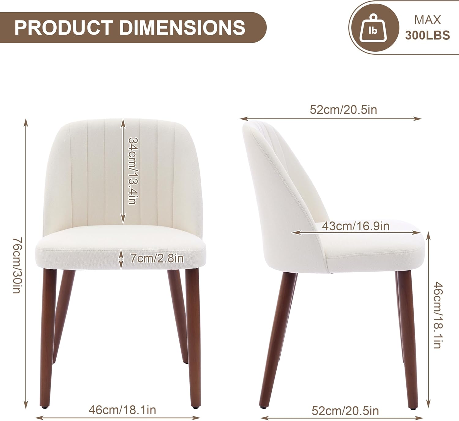 Garvee Set of 2 Mid-Century Modern Fabric Upholstered Dining Chairs with Padded and Solid Wood Legs, Beige