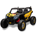 Garvee Ride - P Series: 24V 2 Seater Kids Ride on UTV Car For age 3+, w/Remote Control, 4WD Powerful Electric Vehicle with 4x75W Motors, 4 Shock Absorber, Leather Seat, Music and Light - Yellow - Yellow