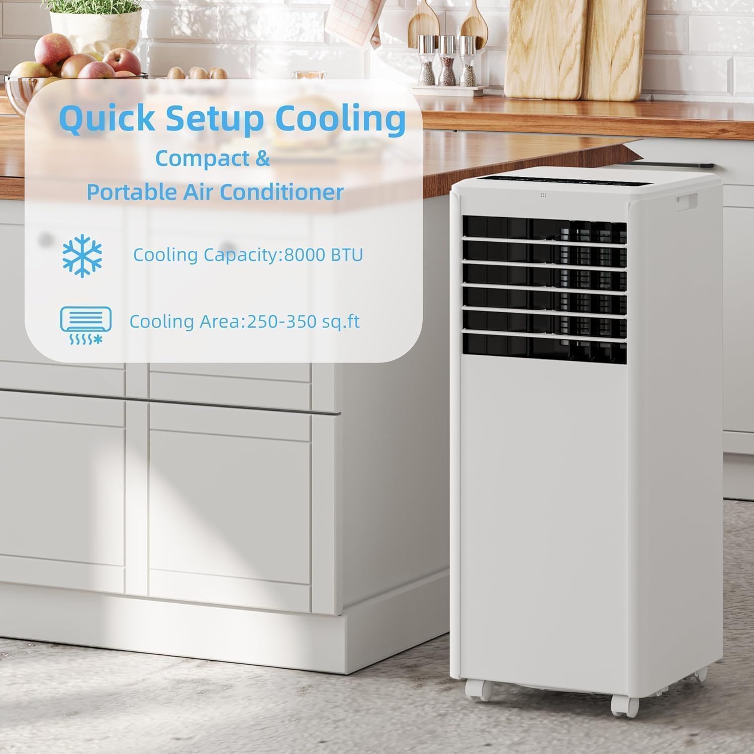 Garvee 8,000 BTUs Portable Air Conditioner Whisper-Quiet Sleep Mode, Fast Cooling, Easy Mobility with 360° Casters, and Simple Installation for Rooms up to 350 sq.ft