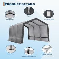 Garvee Outdoor Portable Storage Shed Gray 10'x15' Waterproof PE Tarp Rust-Resistant Steel Frame Roll-Up Doors Ventilated Bike Tool Storage