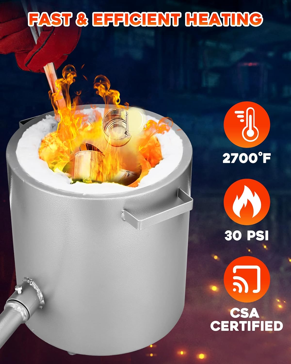 Garvee 6KG Propane Melting Furnace Kit, Large Capacity 2700°F High Foundry Home Kiln Smelting Gold Silver Copper Aluminum Metal Recycle Smelting Forge Casting Tool