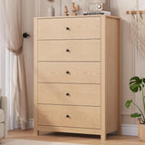 Garvee 5 Drawer Dresser Wood Storage Chest for Bedroom Living Room Hallway Entryway Natural Oak