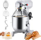 Garvee 15QT Commercial Food Mixer, Professional Large Stand Mixer With 3-Speed Adjustable, Heavy Duty Electric Dough Mixer for Restaurant Industrial Grade, Steel Bowl, Dough Hooks - Silver