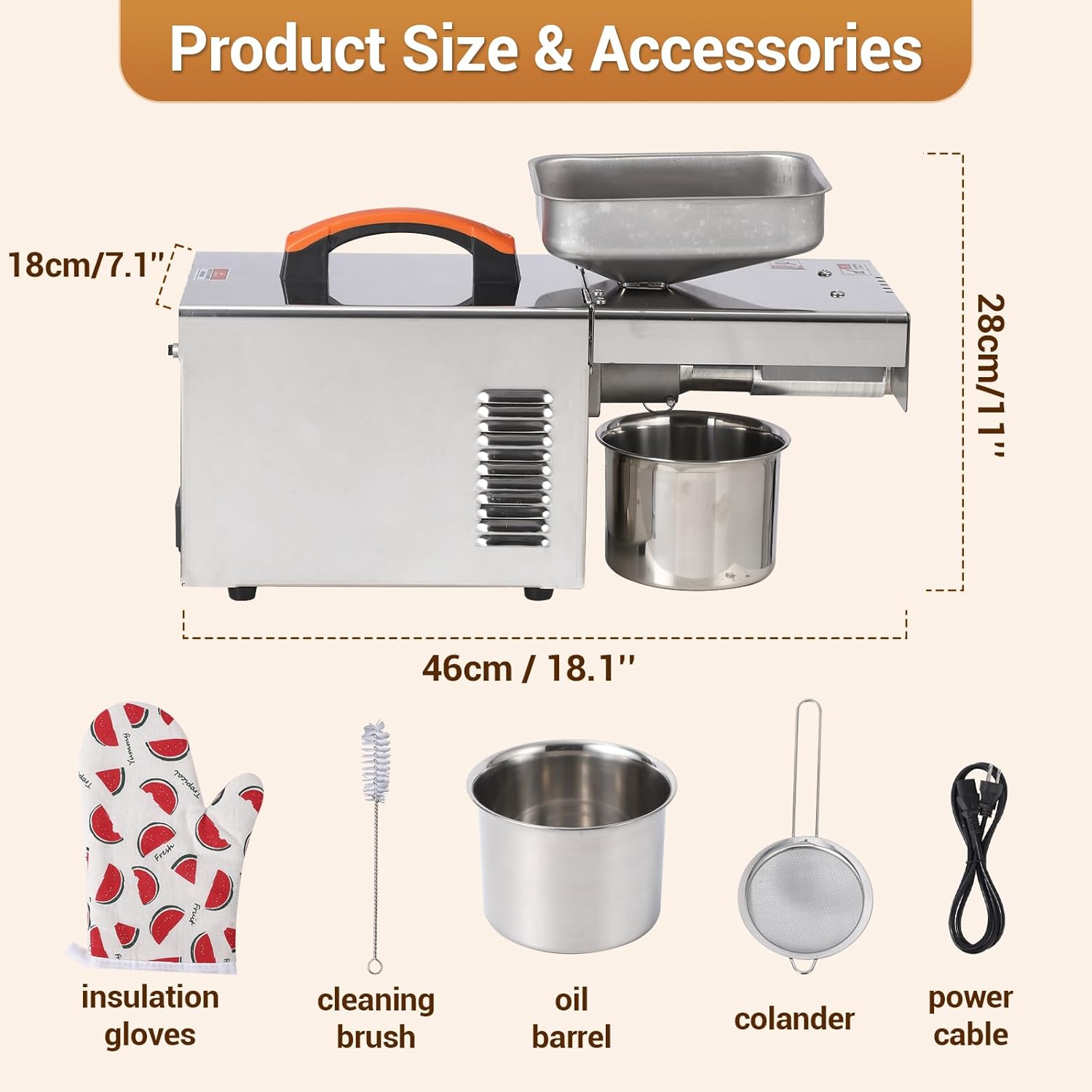 GARVEE 900W Electric Oil Press Machine - Automatic Cold & Hot Oil Extractor with 340 Stainless Steel, Perfect for Pressing Peanut, Sesame Seeds, Walnut, Almond, Pumpkin, and Rapeseed
