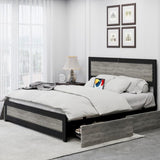 Garvee Full Bed Frame With Headboard, Industrial Platform Bed Frame With 4 Storage Drawers and Charge Station, Strong Metal Slats Support, No Box Spring Needed, Noise Free, Easy Installation, Wash Grey - Wash Gray