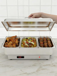 GARVEE 2 PACK Electric Chafing Dish Buffet Set,3 x 3 QT Stainless Steel Food Warmers, 600W Digital Display Temperature Control Serving Trays for Parties Catering Weddings, Sections Dishwasher Safe