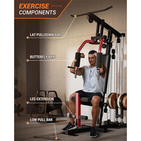 GARVEE Home Gym Machine, Multifunctional Full Body Workout Equipment with Pulley System,Leg Press Support for Strength Training, Workout Station Suit for 1“&2” Holes of Weight Plates (Not Includ), Red&Black