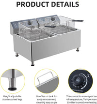 Garvee 23.2QT Deep fryer, Commercial Deep Fryer 22L Dual Tank Electric Deep Fryers with Basket Electric Countertop Fryer, for Extra Large Thick Frying Basket and Lid, 1700 W, 110V