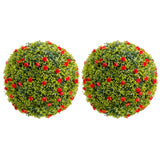 Garvee 20.5" Artificial Plant Topiary Ball Set of 2 with Red Flowers for Indoor Outdoor Porch Balcony Home Decor