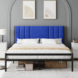 Garvee King Bed Frame, Platform Bed Frame with Velvet Headboard, Heavy Duty Metal Bed Frame with 15 Strong Slats Support, Box Spring Optional, Easy Assembly, Blue - Blue
