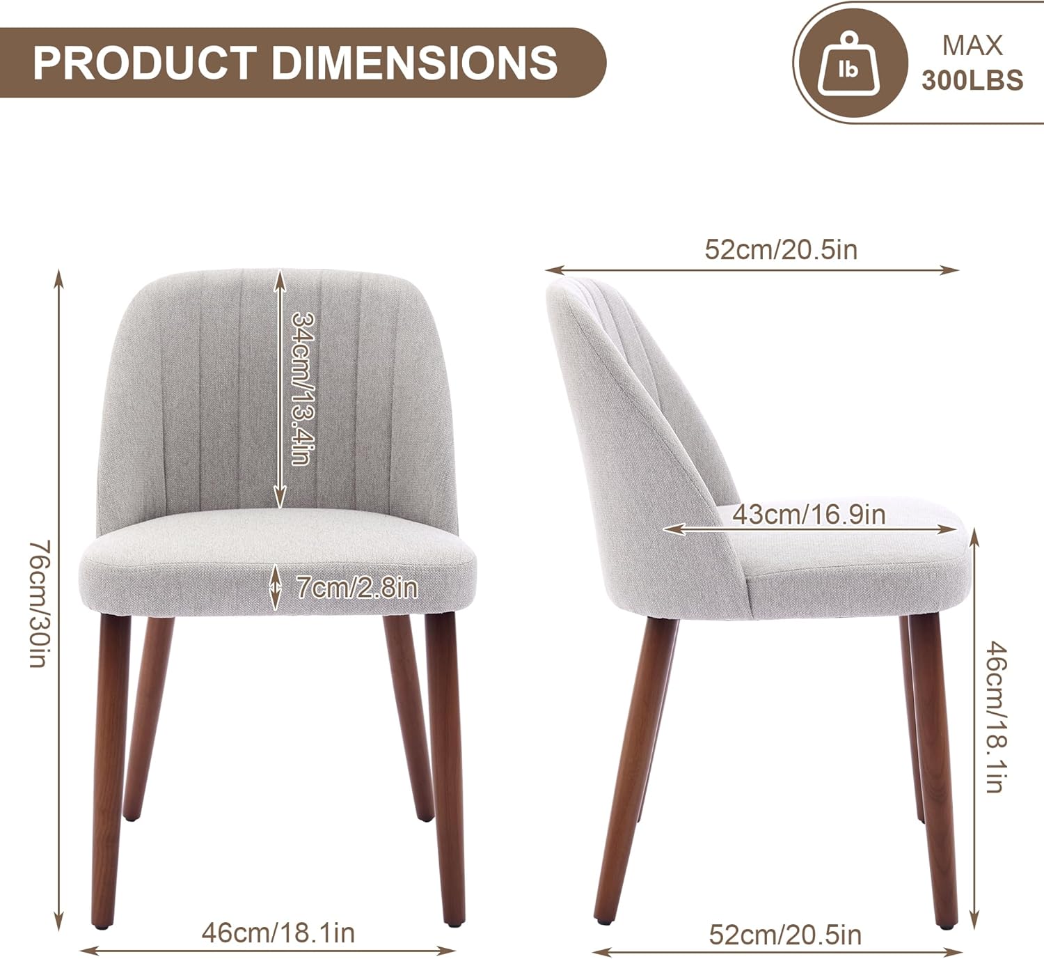 Garvee Set of 6 Mid-Century Modern Fabric Upholstered Dining Chairs with Padded and Solid Wood Legs, Grey