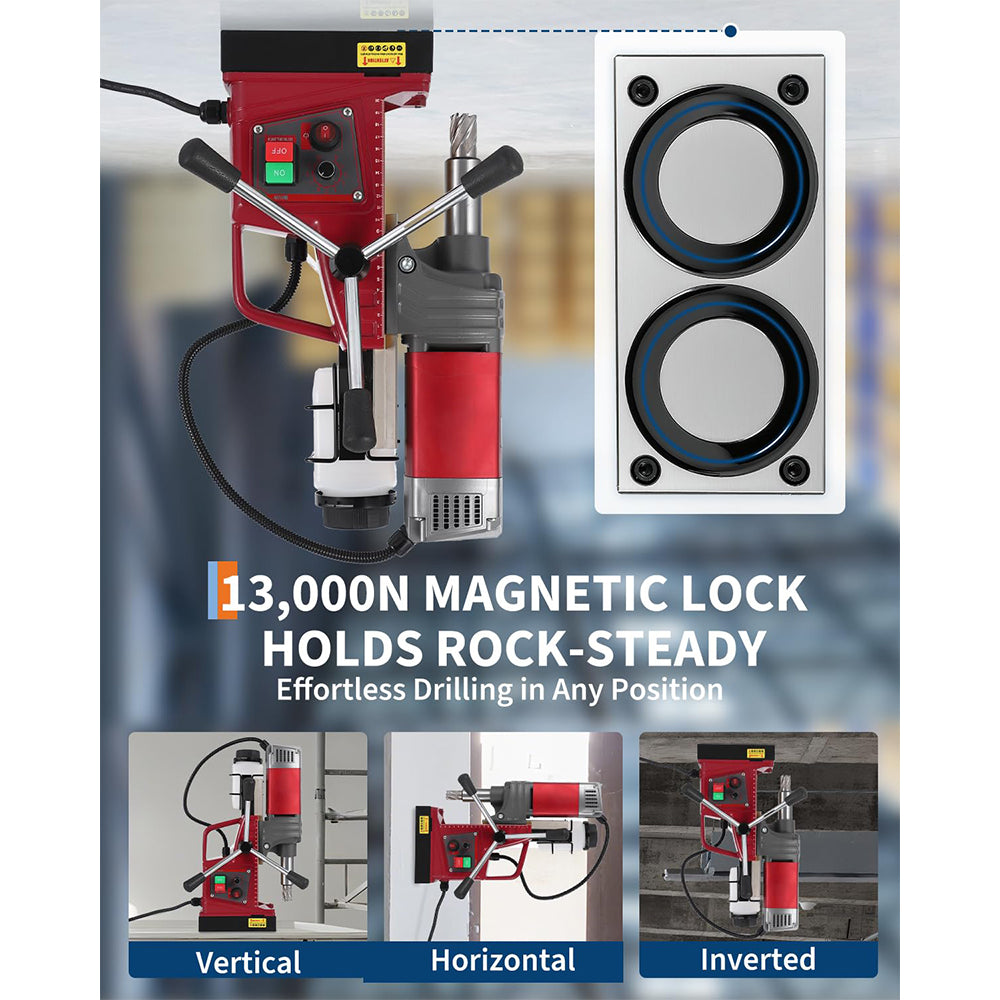 Garvee Magnetic Drill Press - 1.57" Boring Diameter, 820 RPM, 2922 lbf/13000N, 1450W Portable Drill Kit with 10-Speed Adjustment, Double Dovetail, and Adapter for Home and Industrial Use