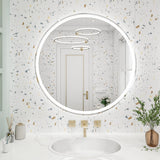 Garvee 32 Inch Round LED Mirror Wall Mounted 3-Color Adjustable Dimmable Anti-Fog Circle Lighted Mirror Touch Control Waterproof Vanity Mirror for Bathroom Glass
