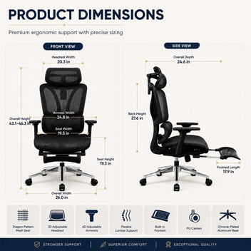 Garvee Ergonomic Office Chair - Fabric Upholstery, Adjustable Height, Reclining Back, Adjustable Armrests, Footrest, Split Back Design, Ideal for Home Office or Computer Desk - Black XL