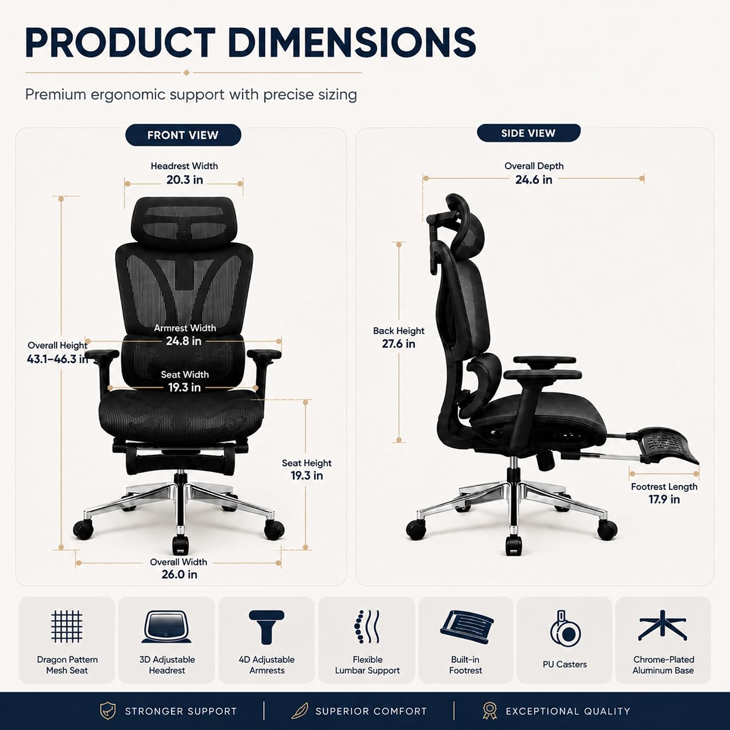 Garvee Ergonomic Office Chair - Fabric Upholstery, Adjustable Height, Reclining Back, Adjustable Armrests, Footrest, Split Back Design, Ideal for Home Office or Computer Desk - Black XL