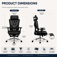 Garvee Ergonomic Office Chair - Fabric Upholstery, Adjustable Height, Reclining Back, Adjustable Armrests, Footrest, Split Back Design, Ideal for Home Office or Computer Desk - Black XL