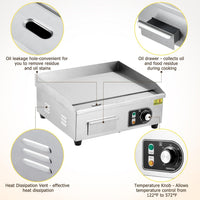 Garvee 22-Inch Commercial Electric Grill 1600W Non-Stick Stainless Steel Adjustable Temp 122°F-572°F for Home & Restaurant(WITH PLUG)