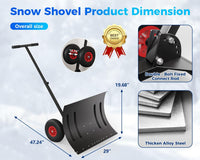 Garvee 29"W X 20"H Snow Shovel Pusher with 29" Metal Blade & Adjustable Handle, Heavy-Duty Steel Frame, Dual 10" Wheels, Replaceable Strip, for Driveways & Sidewalks