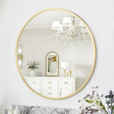 Garvee Gold Circle Mirror 24 inch HD Eco-Friendly Round Bathroom Mirror Matte Black Metal Frame Easy Install - Gold
