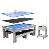 Garvee 7FT 3-In-1 Pool Table with Dining Top & Table Tennis Accessories, HDF Wood Grain Finish, Rolling Storage Caddy, Game Room