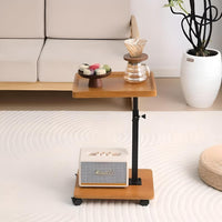 Garvee Modern C Shaped Tables Adjustable Height, 360° Swivel Lift Top Bed End Tables with Wheels, Small Side Table for Couch Living Room, Bedroom(Wood Color)