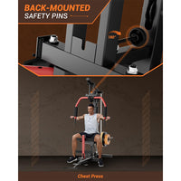 GARVEE Home Gym Machine, Multifunctional Full Body Workout Equipment with Pulley System,Leg Press Support for Strength Training, Workout Station Suit for 1“&2” Holes of Weight Plates (Not Includ), Red&Black