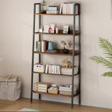 Garvee 70" Tall Book Shelf, 5 Tier Bookcase, Narrow Book Case Book Storage Organizer with Open Shelves, Industrial Metal Frame Bookcase and Bookshelf for Home Office Kitchen Living Room Rust Brown