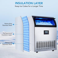 Garvee Ice Maker Machine 200lbs/24hr Stainless Steel 55lbs Storage Freestanding for Bar Restaurant Home Office