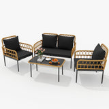 Garvee 4-Piece Outdoor Wicker Patio Bistro Set All-Weather Rattan with Glass Top Coffee Table, Loveseat & 2 Armchairs, Cushions Included, Blackveseat & 2 Armchairs Chairs Cushions,Boho Balcony Furniture for Backyard, Garden,Black - Black